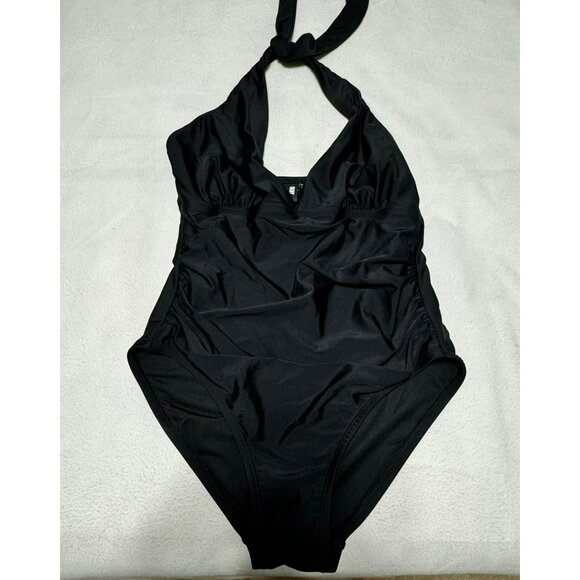 DKNY Womens Black One-Piece Halter Swimsuit L Large Nylon & Spandex - Picture 9 of 13